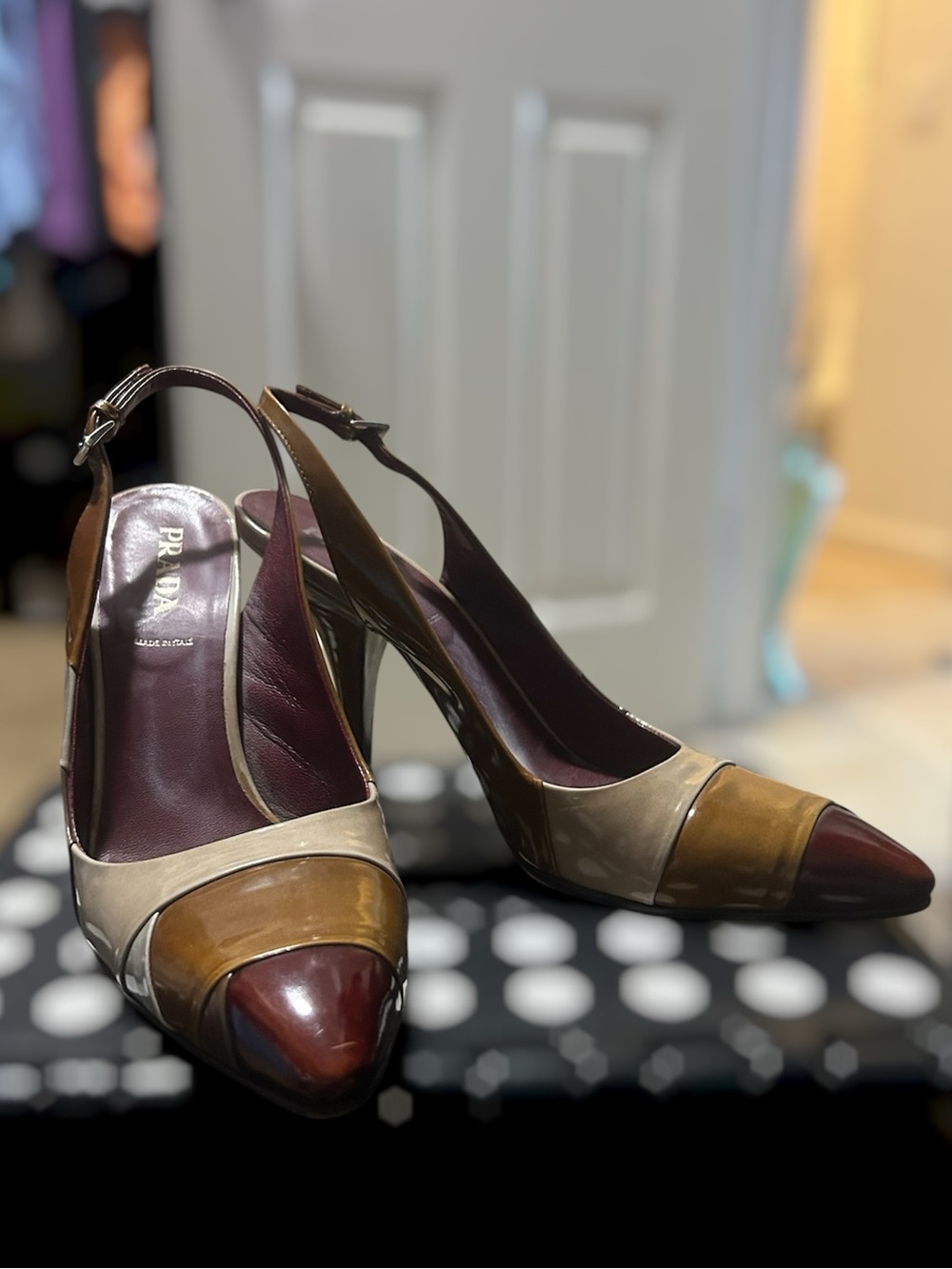 VINTAGE PRADA Multicolor Patchwork Leather Slingback Heels Pointed Cap Toe